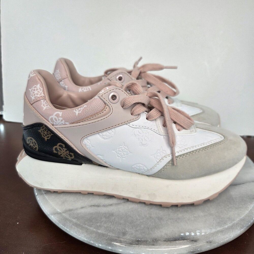 GUESS Luchia Shoes Womens Size 7.5 Pink Monogram Logo Chunky Sneaker Platform